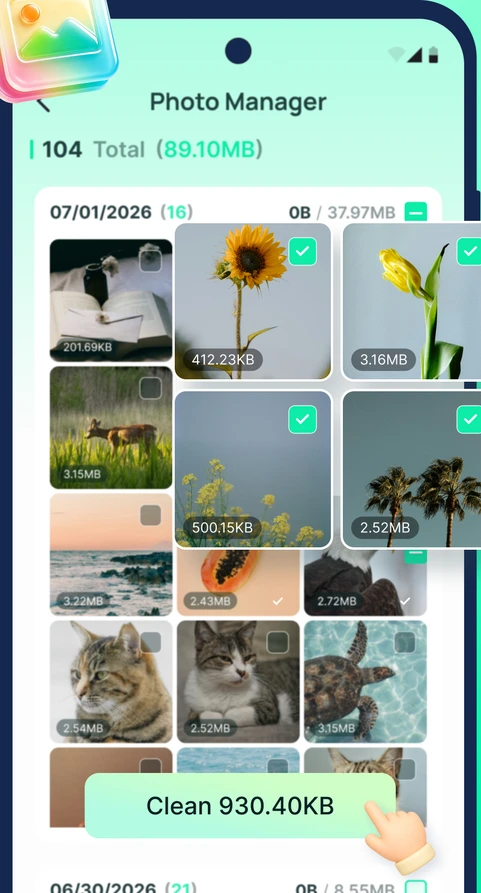 PHOTO MANAGER preview in the TidyByte Android app